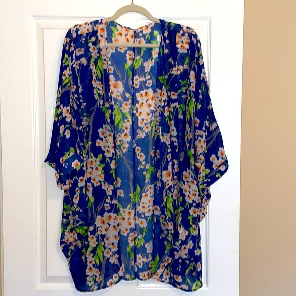 Navy sheer floral overlay with cuff detail